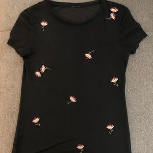 Sheer Black T-shirt With Flowers